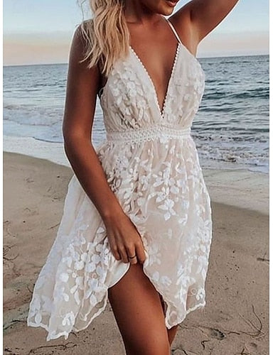 Mini Dress White Dress Beach Dress Party Dress Slip Dress Classic Daily Outdoor Beach Regular Fit Plain Sleeveless V Neck White Summer Spring