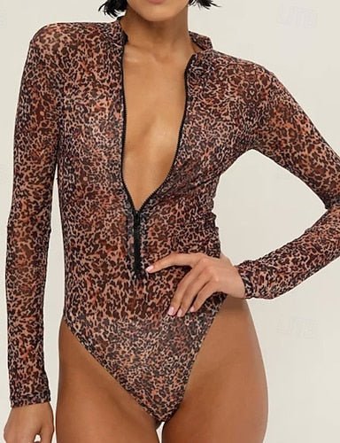 Bathing Suit One Piece Swimsuits Graphic Zip Up Uv Protection Long Sleeve Swimwear Surfing Beach Vacation Spring