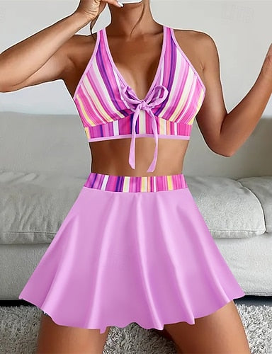 Tankini Two Piece Swimsuit Backless Swimwear Patchwork Swimwear Black Yellow Breathable Quick Dry Lightweight Sleeveless - Swimming Surfing Beach Summer Spring