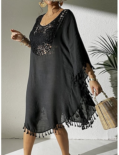 Swimwear Cover Up Rash Guard Dress Swimsuit Ruched Cut Out Vacation Color Round Neck Long Sleeve Bathing Suits