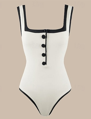 One Piece Swimsuit Open Back Swimwear Patchwork Swimwear Black White Breathable Quick Dry Sleeveless - Swimming Surfing Snorkeling Summer