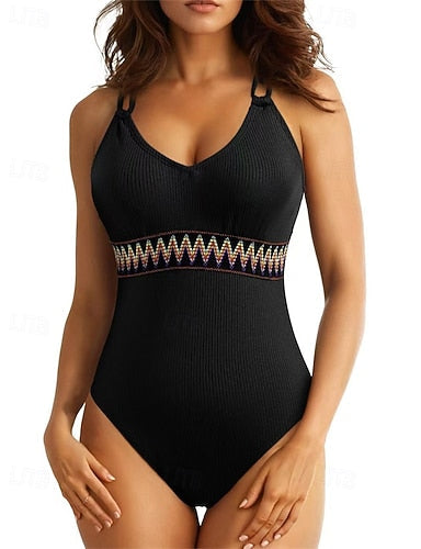 One Piece Swimsuit Open Back Swimwear Patchwork Swimwear Black Blue Breathable Quick Dry Sleeveless - Swimming Surfing Snorkeling Summer