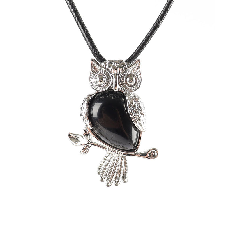 Owl Pendant Spiritual Necklace With Natural Gemstone 1.3 Inch