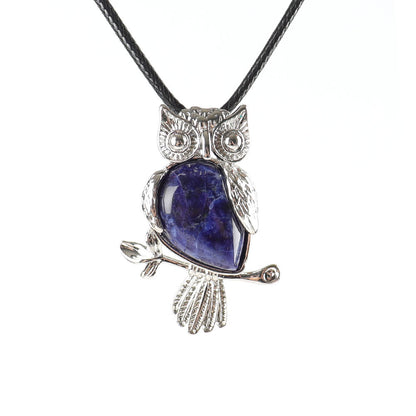 Owl Pendant Spiritual Necklace With Natural Gemstone 1.3 Inch