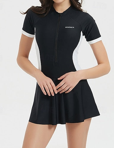 Rash Guard Bathing Suit One Piece Swimsuit Color-blocking Upf50+ Breathable Swimwear Surfing Canoeing Snorkeling Spring