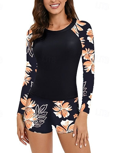 Rash Guard Swimsuit 2 Piece Spandex Uv Sun Protection Upf50+ Quick Dry Long Sleeve Swimwear Swimsuit Surfing Beach Water Sports Summer