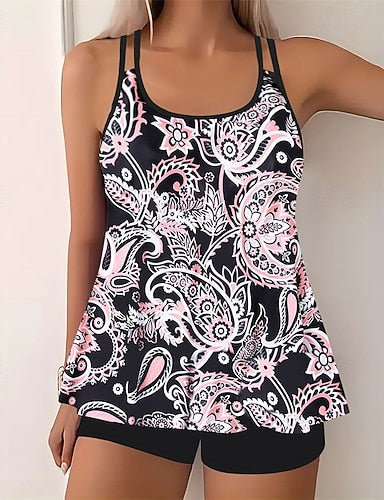 Tankini Two Piece Swimsuit Swimwear Swimwear Black White Breathable Quick Dry Lightweight Sleeveless - Swimming Surfing Beach Summer Spring