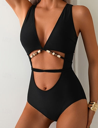 Bathing Suit One Pieces Cut Out Swimsuits Colored Brief Leg Quick Dry Elastic Sleeveless Swimwear Swimsuit Surfing Beach Swimming Summer