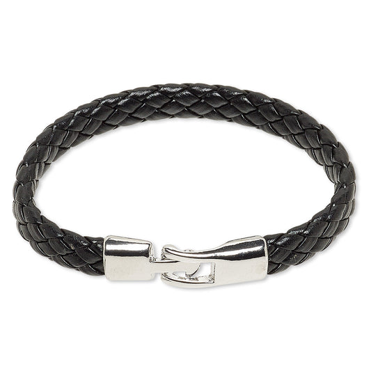 Black Leather Braided Bracelet With Buckle Clasp