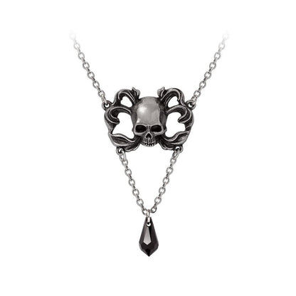 Sweet Death Skull and Black Crystal Pendant Necklace by Alchemy Gothic