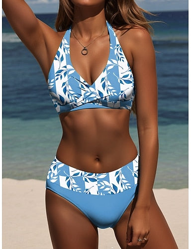 Bikini 2 Piece Swimsuit Palm Stylish Graphic Sleeveless Bathing Suits
