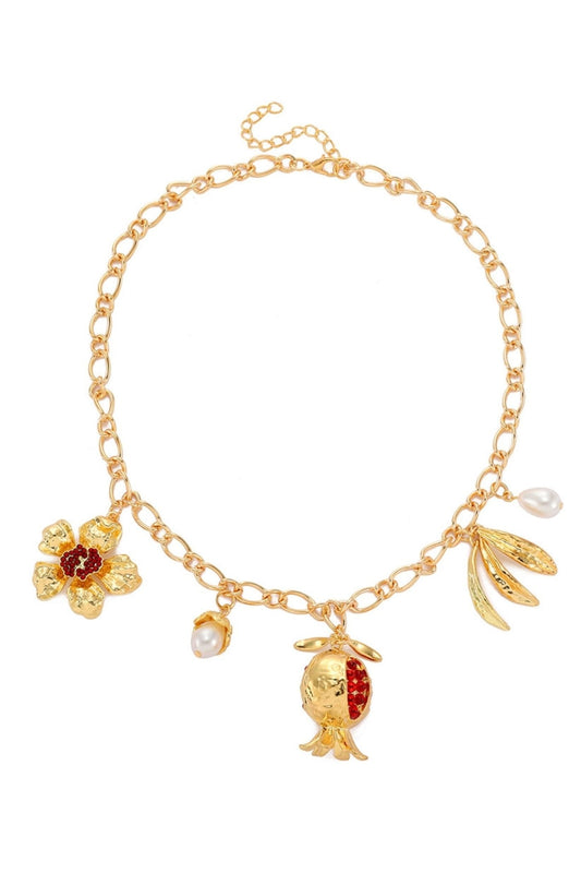 Pancy Pomegrante Flower Necklace