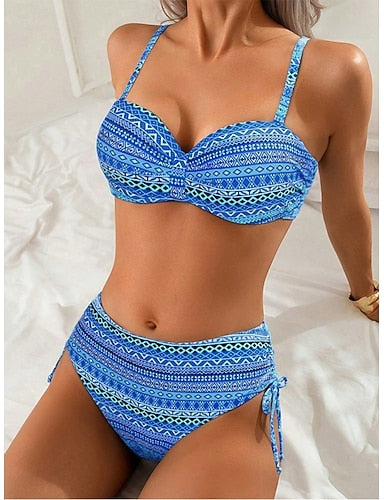 Swimwear Bikini 2 Piece High Waist Swimsuit Slim Backless Vacation Beach Wear Leopard Geometric Sleeveless Bathing Suits