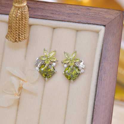 Peridot Flower Butterfly Earrings