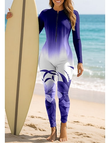 Standard Rash Guard Full Body Swimwear Dive Skin Suit Gradient Front Zip Upf50+ Uv Protection Quick Dry Long Sleeve Swimwear Surfing Canoeing Diving Summer