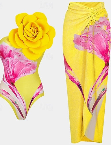 Swimwear One Piece 2 Piece Monokini Skirt Swimsuit Tummy Control High Waist Slim Backless Vacation Beach Wear Asymmetric Neck Sleeveless Bathing Suits