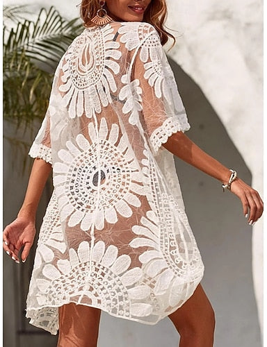 Swimwear Cover Up Swimsuit Lace Vacation Beach Wear Long Sleeve Bathing Suits
