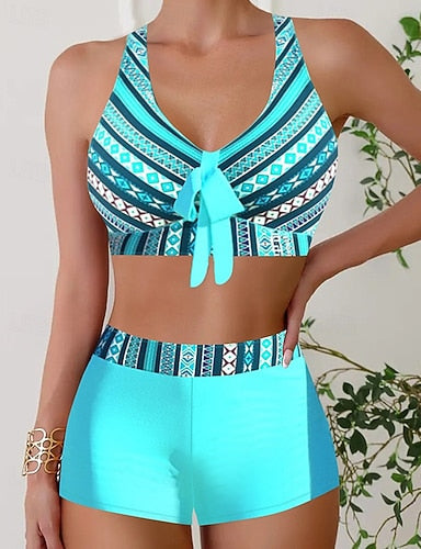 Tankini Two Piece Swimsuit V Neck Swimwear Swimwear Black Blue Quick Dry Lightweight Breathable Sleeveless - Surfing Beach Swimming Summer Spring
