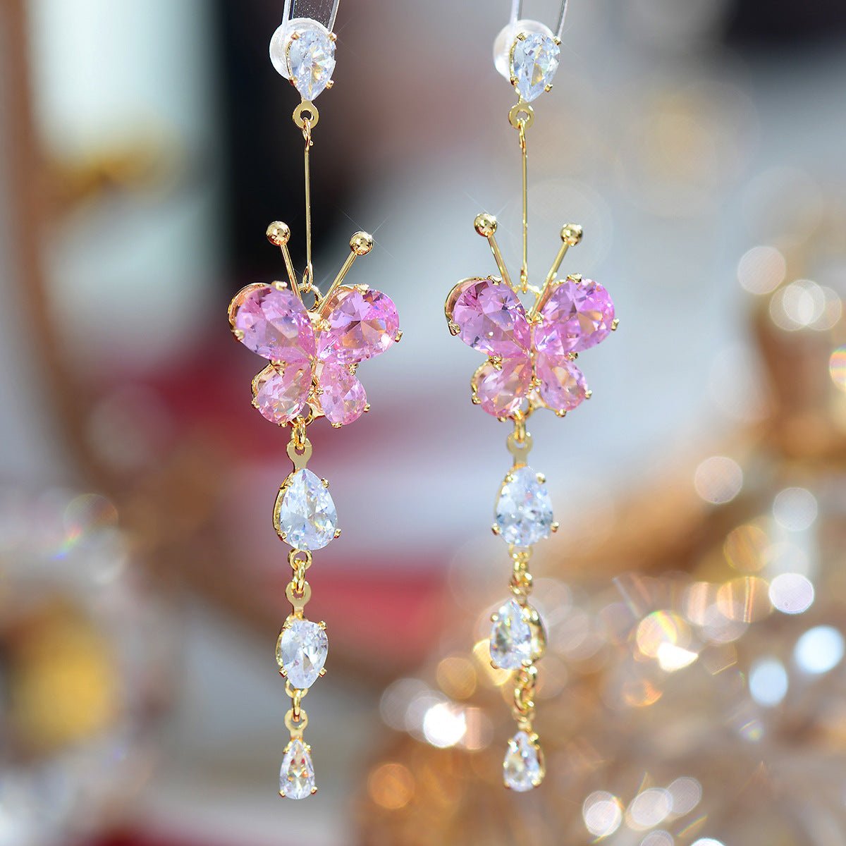 Pink Butterfly Drop Earrings