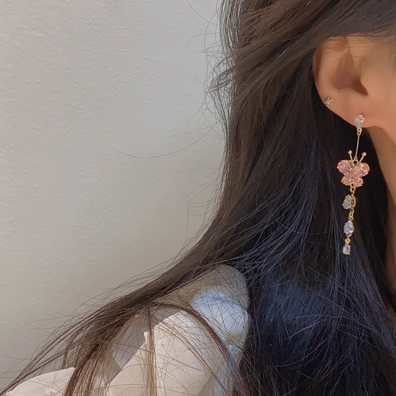 Pink Butterfly Drop Earrings
