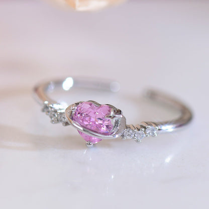 [] Pink Heart Ring Set