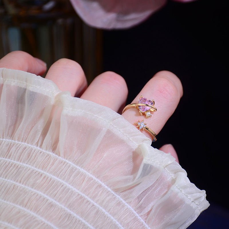 [] Pink Heart Shooting Star Ring