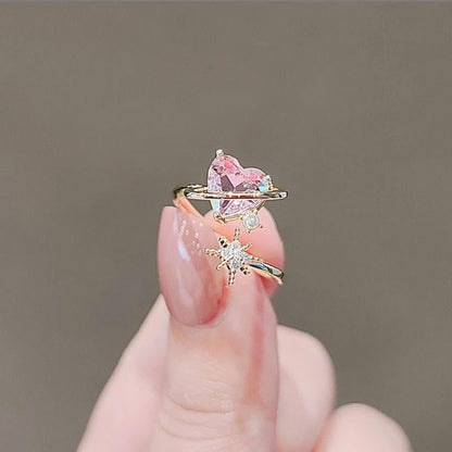 [] Pink Heart Shooting Star Ring