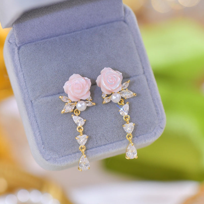 Talia Pink Rose Drop Earrings