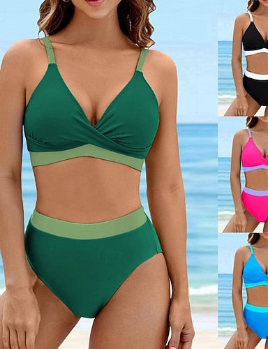 Standard Surfing Tankinis & Bikinis Bathing Suit 2 Pieces Color-blocking Open Back Uv Protection Elastic Sleeveless Swimwear Surfing Diving Swimming Summer