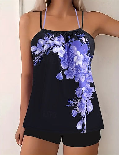 Tankini Two Piece Swimsuit Backless Criss Cross Swimwear Swimwear Pink Sky Blue Breathable Quick Dry Lightweight Sleeveless - Swimming Surfing Beach Summer Spring