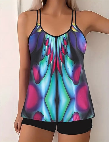 Tankini Two Piece Swimsuit Swimwear Swimwear Yellow Blue Quick Dry Lightweight Breathable Sleeveless - Surfing Beach Swimming Summer Spring