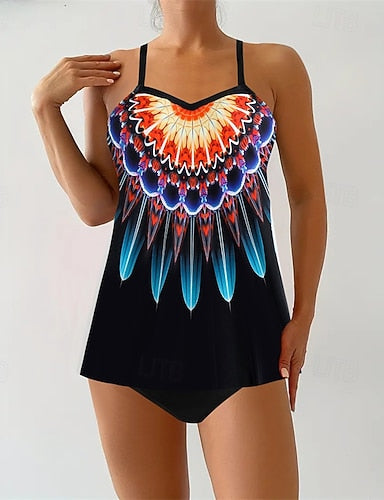 Tankini Two Piece Swimsuit V Neck Swimwear Swimwear Yellow Royal Blue Breathable Quick Dry Lightweight Sleeveless - Swimming Surfing Beach Summer Spring