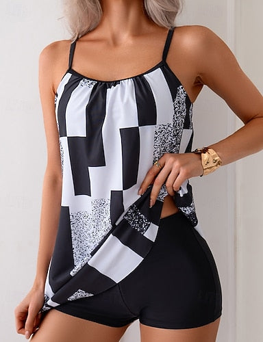 Ruched Swimsuit Tankini Sets Rash Guard Swimwear Black Upf 50+ Sleeveless - Surfing Beach Swimming Summer
