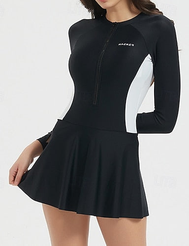 Rash Guard Bathing Suit One Piece Swimsuit Color-blocking Upf50+ Breathable Swimwear Surfing Canoeing Snorkeling Spring