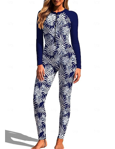 Regular Rash Guard Full Body Rash Guard One Piece Surfing Suit Tropical Zip Up With Built in Bra Front Zip Uv Sun Protection Full Coverage Upf50+ Long Sleeve Full Body Swimwear