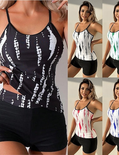 Tankini 2 Piece Swimsuit Ruched High Waist Tummy Control High Waist Slim Backless Vacation Beach Wear U Neck Sleeveless Bathing Suits