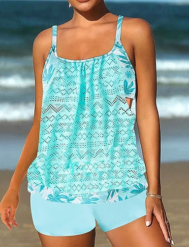 Swimwear 2 Piece Briefs Swimsuit Backless Vacation Beach Wear Graphic Leopard Round Neck Sleeveless Bathing Suits