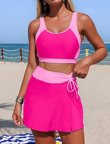 Bathing Suit 2 Pieces Swimsuits Color-blocking Halter Elastic Sleeveless Swimwear Surfing Beach Vacation Summer