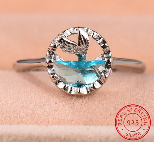 Blue Sea Mermaid Silver Ring