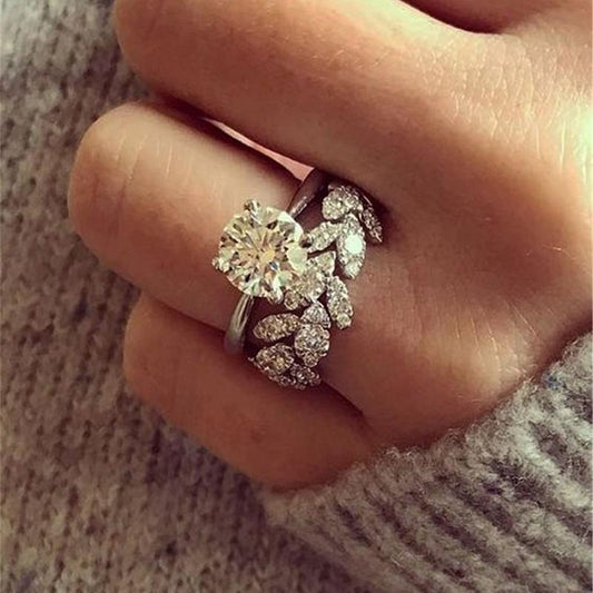 Enchanting Leaf Crystal Ring Set