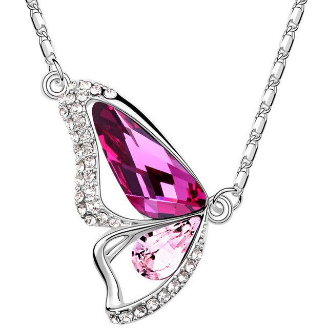Butterfly Crystals Pendant Silver Plated Necklace