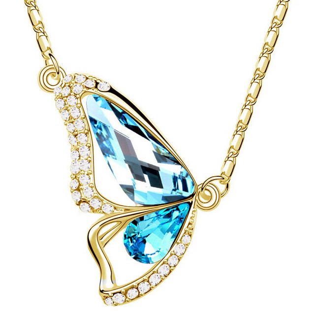 Butterfly Crystals Pendant Silver Plated Necklace