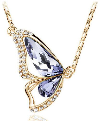 Butterfly Crystals Pendant Silver Plated Necklace