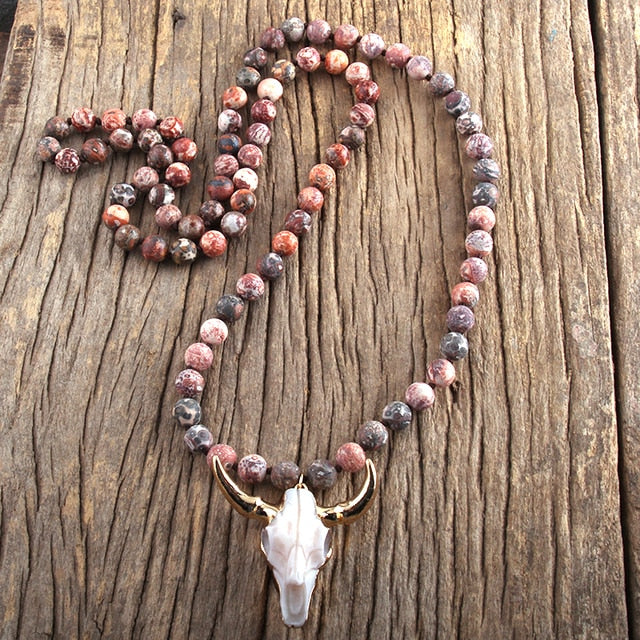 Buffalo Skull Real Stone Necklace
