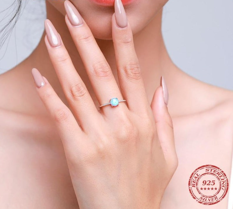 Sparkling Pale Blue Opal Ring