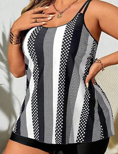 Bathing Suit 2 Pieces Swimsuits Stripes Ultra Light (ul) Tummy Control Elastic Sleeveless Swimwear Surfing Snorkeling Summer