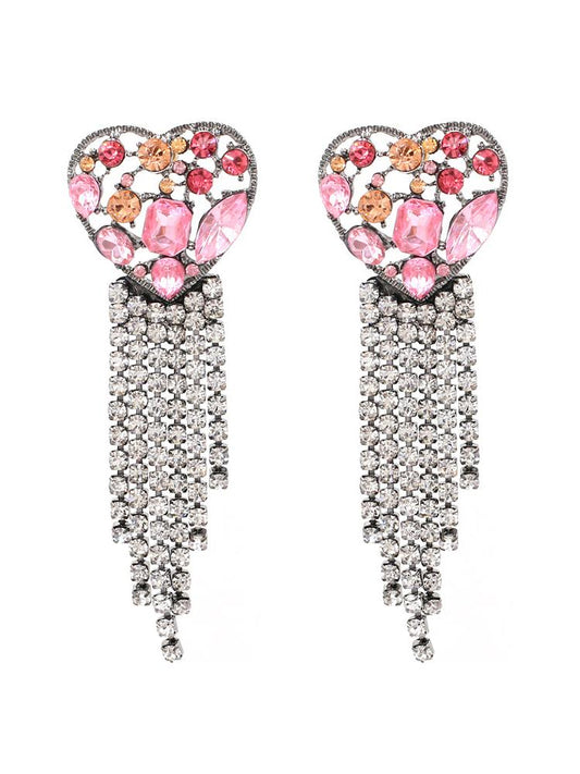Puzzle Heart Diamante Tassel Earrings