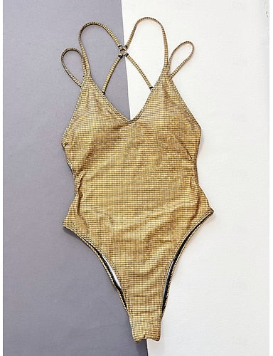 One Piece Swimsuit Cutout Monokini Tummy Control High Waist Slim Backless Vacation Beach Wear Color Halter Neck Sleeveless Bathing Suits