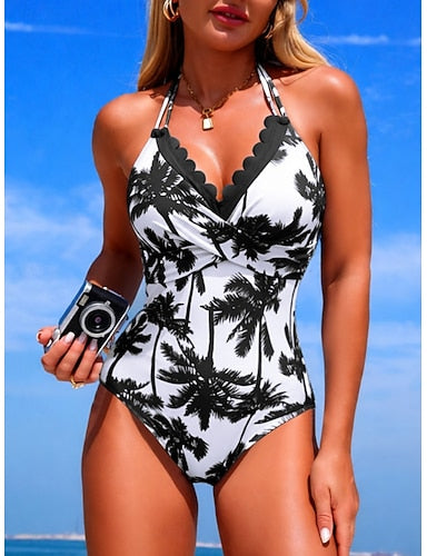 Swimwear One Piece Monokini Swimsuit Slim Backless Vacation Tropical Halter Neck Sleeveless Bathing Suits