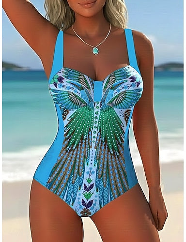 Swimwear One Piece Briefs Swimsuit Vacation Graphic Paisley V Neck Sleeveless Bathing Suits